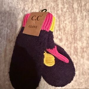 C.C Adult Mittens - Black w/ Pink and Yellow, hit is on the cuff of the mittens